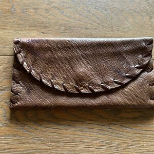 Brown Croc embossed handmade leather clutch in